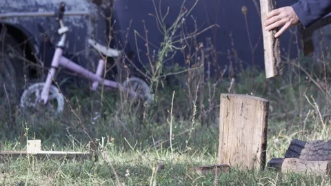 Splitting a log Stock Footage 119099413