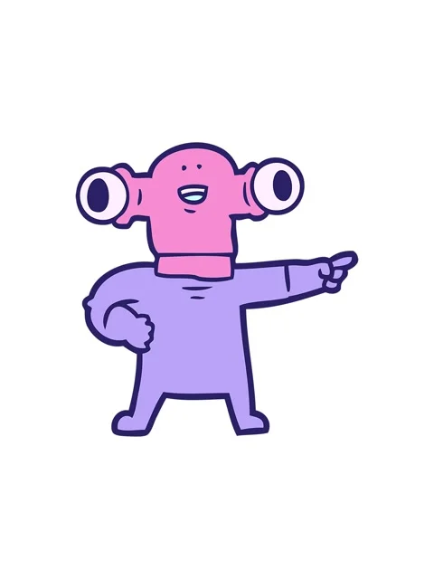 Splitting motion animation of friendly cartoon alien pointing Stock Footage 324193128
