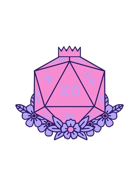 Splitting motion animation of roll 20 D20 dice roll with floral elements Stock Footage 324442001