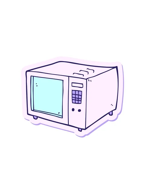 Splitting motion animation of sticker of a cartoon microwave Stock Footage 324289634