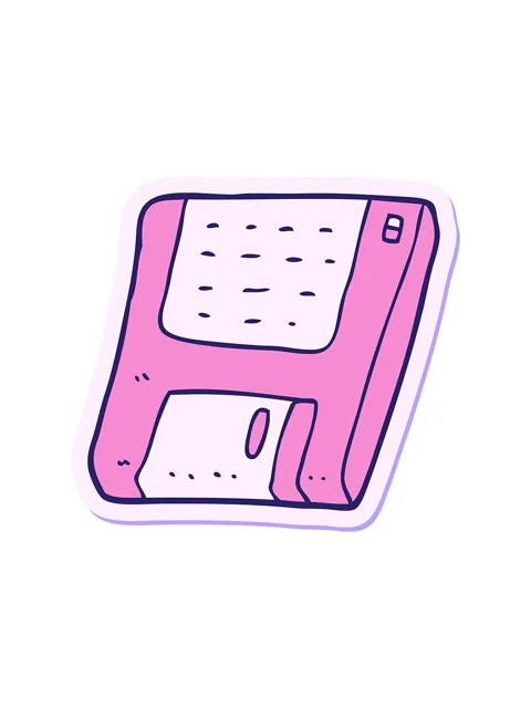 Splitting motion animation of sticker of a cartoon old computer disk Stock Footage 324464634