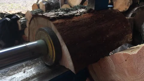 Splitting pine tree log - Scandinavian forest work - chopping wood Stock-Footage 251705269