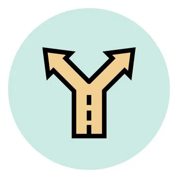 Splitting road. Path choice symbol. Round color icon Stock Illustration