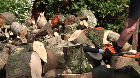 Splitting wood with axe Stock Footage 244262694