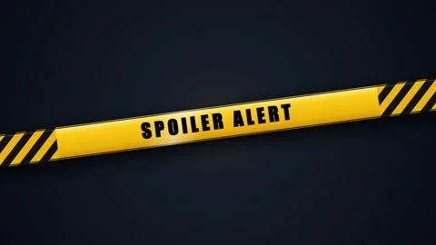 Spoiler alert warning tape moving on dark background. 4K Video stock 343265742