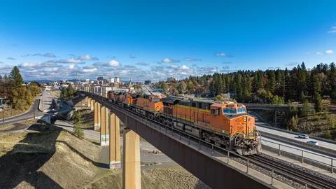 Spokane train railway bridge washington transport Stock Photos