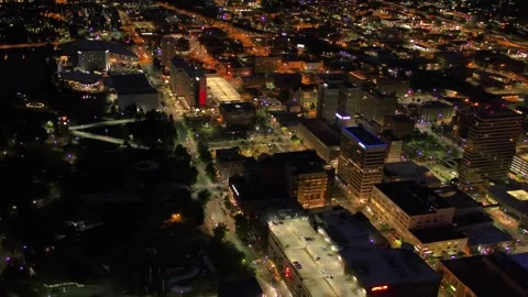 Spokane Washington Downtown Skyline River Views Night Aerial Drone Shot Stock Footage 344815674