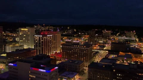 Spokane Washington State Downtown at Night with City Lights from an Aerial View Stock Footage 344876143
