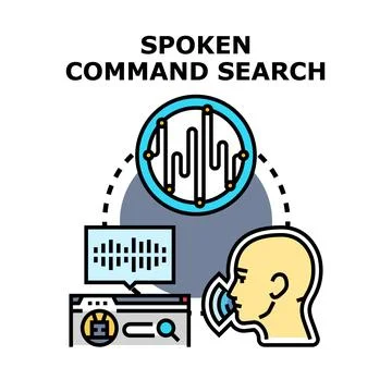Spoken command search technology recognizing voice assistant Stock Illustration
