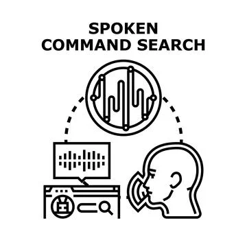 Spoken command search technology recognizing voice assistant Stock Illustration