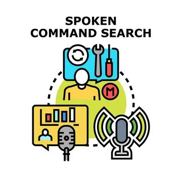 Spoken command search voice assistant technology concept Stock Illustration