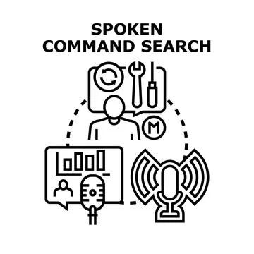 Spoken command search voice assistant technology concept Stock Illustration