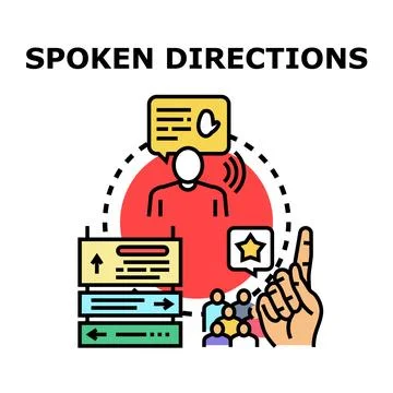 Spoken directions concept for voice navigation and guidance Illustrazione stock