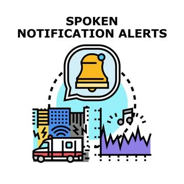 Spoken notification alerts system for emergency situations Illustrazione stock