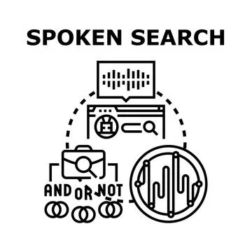 Spoken search concept with voice command analyzing audio Stock Illustration