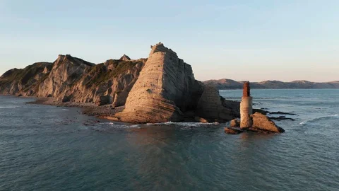 Sponge Bay Cliffs - Tuahene Point - Gisborne NZ Stock Footage 128358731