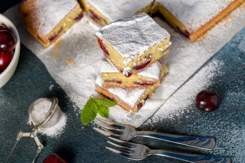 Sponge cake with cherry 库存照片