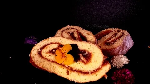 Sponge cake with flowers Stock Footage 120069039