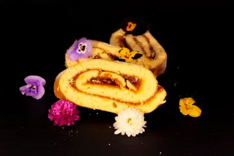 Sponge cake with flowers Stock Photos