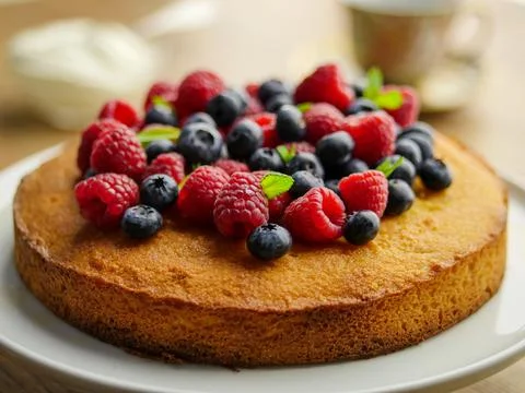 Sponge Cake with Fresh Fruit Stock Photos