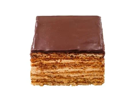Sponge cake glazed with chocolate Stock Photos