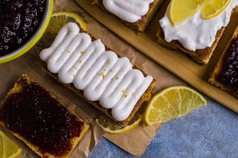 Sponge cake with jam 스톡 사진