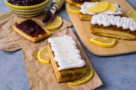 Sponge cake with jam 스톡 사진