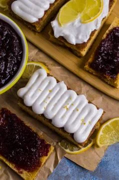 Sponge cake with jam 스톡 사진