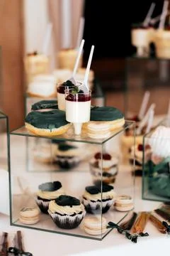 Sponge cake with matcha and raspberry filling topped with sour cream. Square  Stock Photos