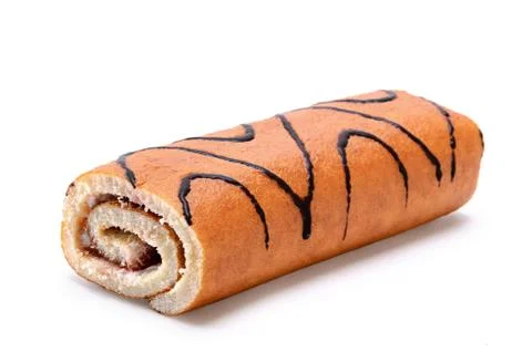 Sponge cake roll on white background Stock Photos