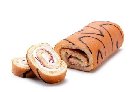 Sponge cake roll on white background Stock Photos