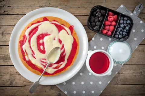 Sponge Cake Spreaded With Custard Фото