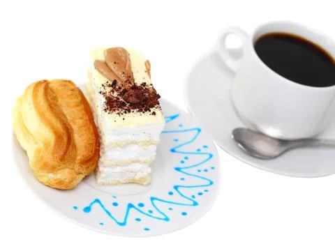 Sponge cakes and eclair cake. Isolated Stock Photos