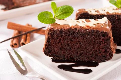 Sponge chocolate cake Stock Photos