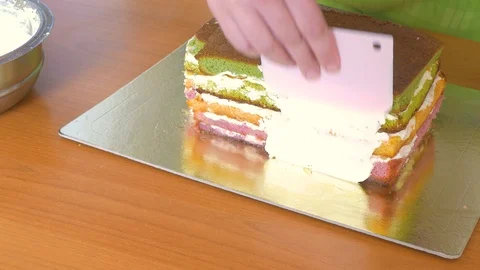 Sponge cream sides of sponge cake Video stock 108556711