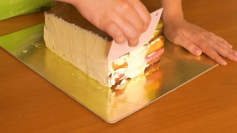 Sponge cream sides of sponge cake Video stock 108557190