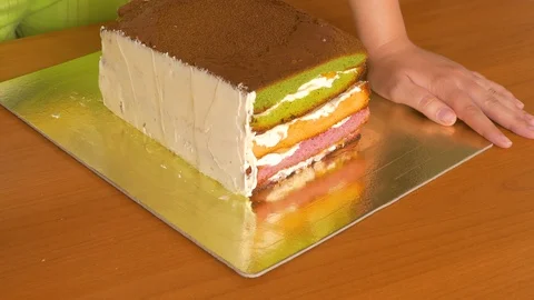 Sponge cream sides of sponge cake Stock Footage 108557379