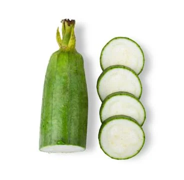 Sponge gourd or luffa with slice isolated on white background. top view Stock Photos