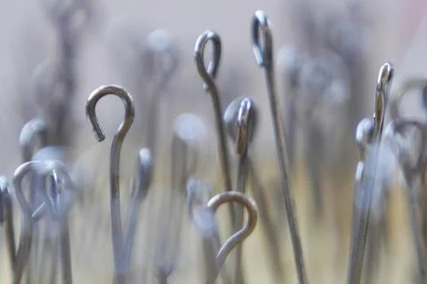 Sponge with inserted sewing pins of large size Stock Photos