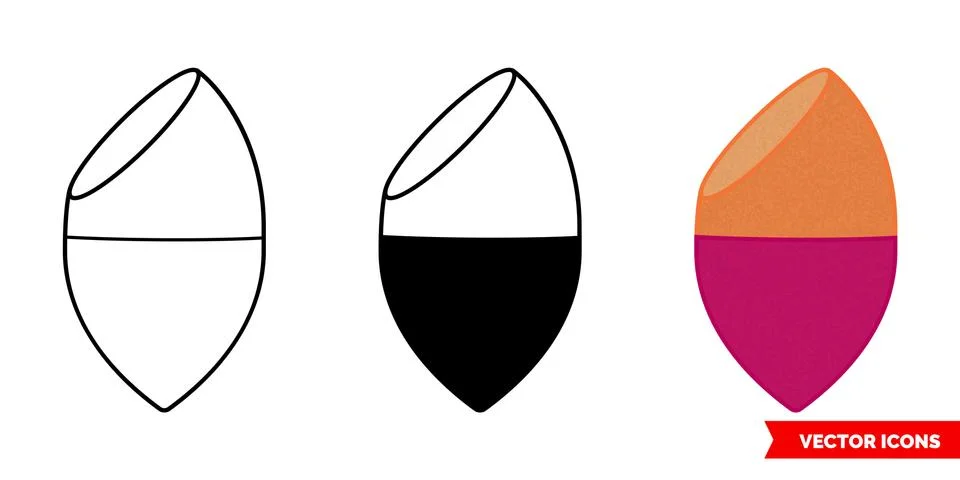 Sponge for make-up icon of 3 types color, black and white, outline. Isolated  Stock Illustration