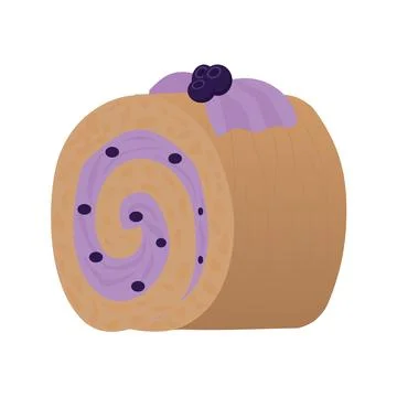 Sponge roll with blueberry jam. Vector illustration isolated on white background Stock Illustration