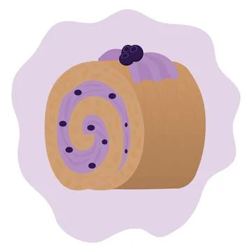 Sponge roll with blueberry jam. Vector illustration isolated on white background Stock Illustration