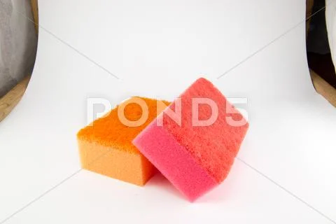 Sponge Scouring Pads On An Isolated White Background