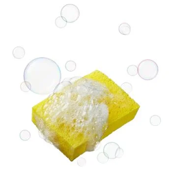 Sponge with soaps and bubbles Stock Photos
