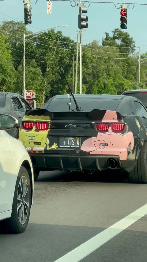 SpongeBob and Patrick Car Wrap, usa - 06 Jul 2024 Stock Footage 284248969