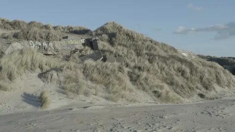 SpongeBob tagged on a blockhouse - Berck Beach (France) d-log Stock Footage 101597967