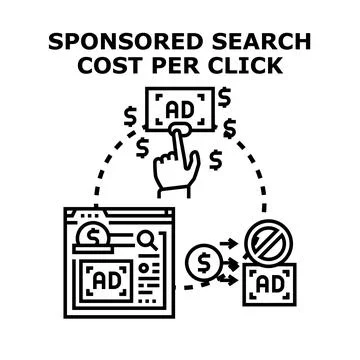 Sponsored search cost per click digital advertising concept Stock Illustration