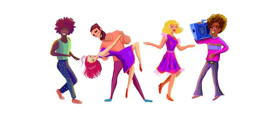 Spontaneous dancing people. Vector men and woman dancing. 스톡 일러스트