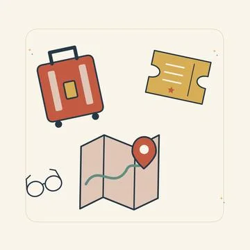 Spontaneous getaway with a small suitcase. Decorative flat vector composition Stock Illustration