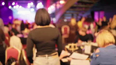 Spontaneous image from backstage showing enthusiastic crowd and lively stage Stock Footage 332245875